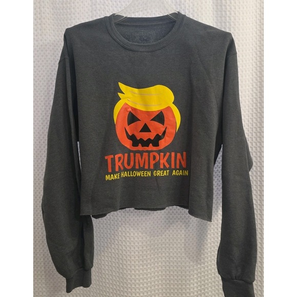 Grays Tops - Trumpkin‎ Make Halloween Great Again Grey Crop Top Funny Pumpkin Size Medium